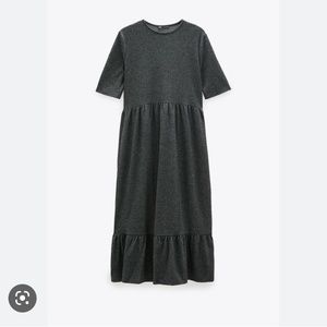 Zara soft touch herringbone gray knit smock midi dress